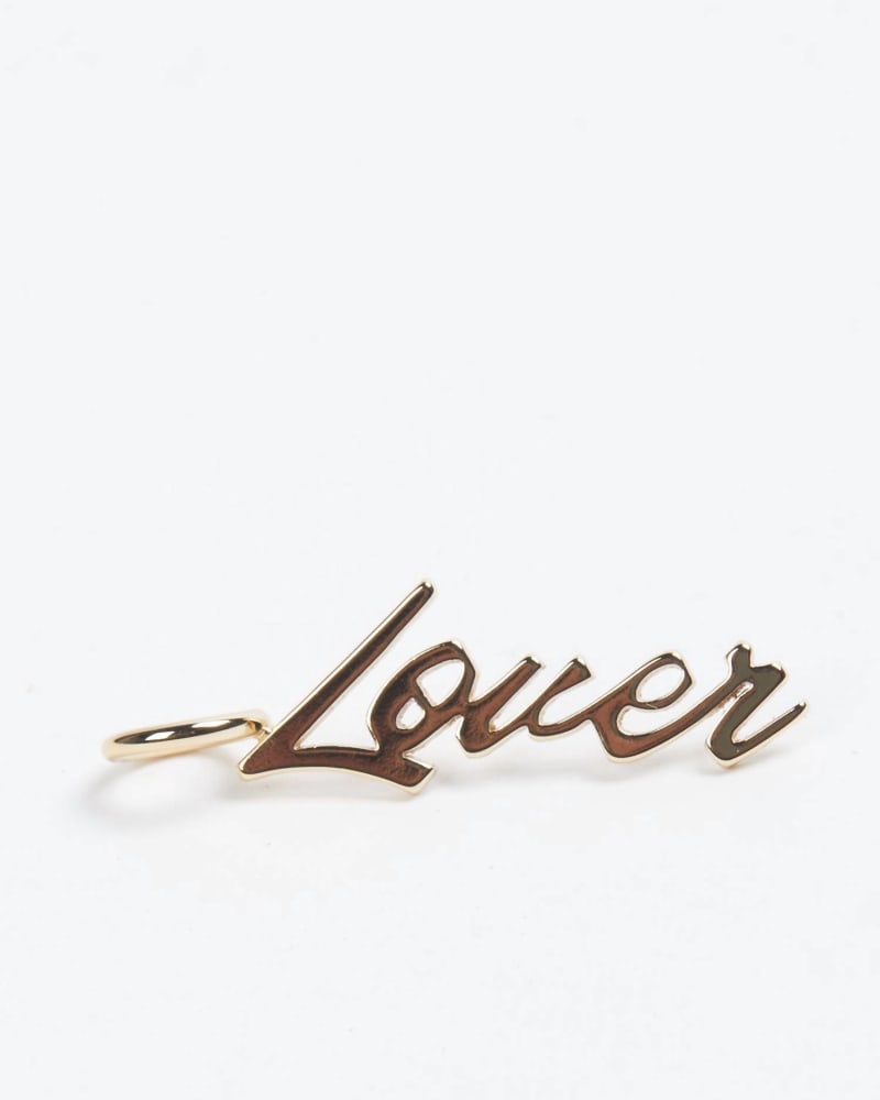 Front of a size O/S Script Pendant Lover in Gold in Gold by Eklexic. | dia_product_style_image_id:345480